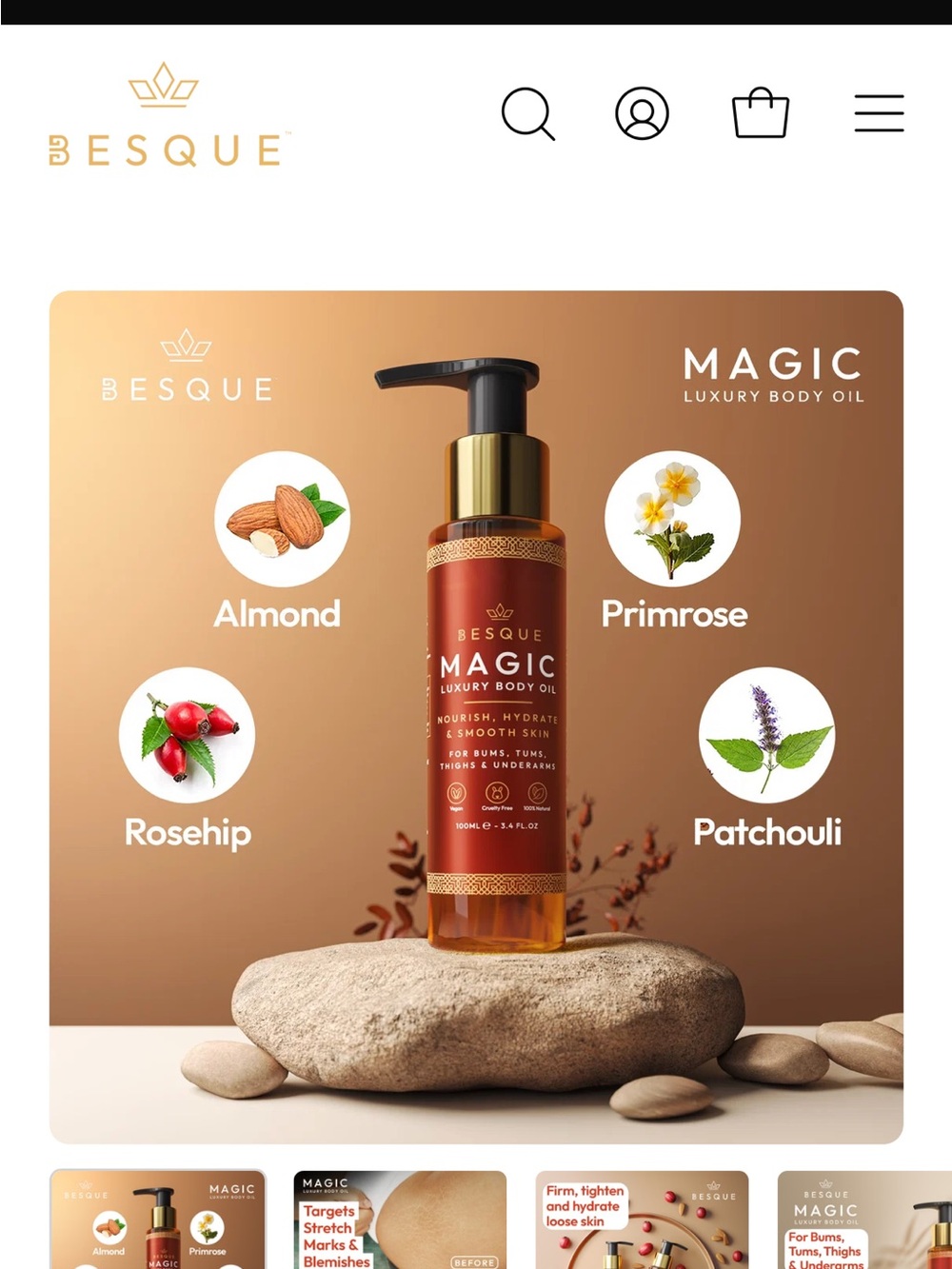 Besque Magic Luxury Body Oil - Nourishing Almond & Patchouli (Brown)